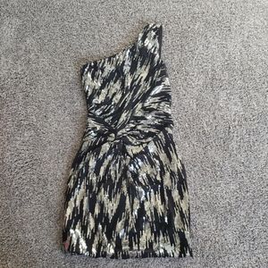 Sequined black one shoulder dress